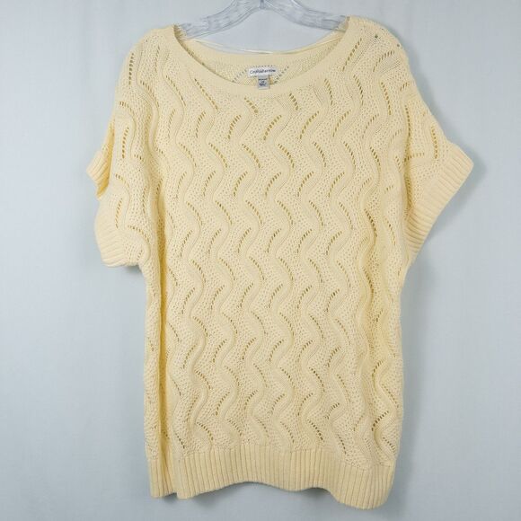 Croft & Barrow Wavy Open Knit Short Sleeve Sweater Womens 1X Butter Yellow Soft - Picture 1 of 12
